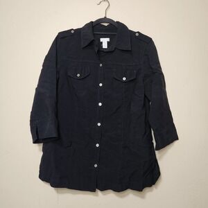 Chicos 3/4 Sleeve Button Up Shirt Black Womens Size Medium